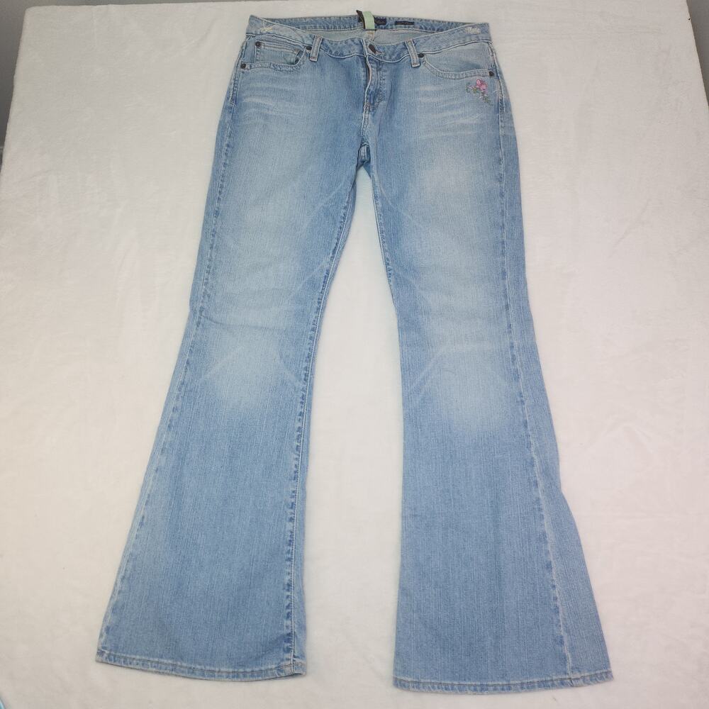 Vintage Y2k Aeropostale Super Flare Jeans 13/14L Floral Embroidered Butterfly 35